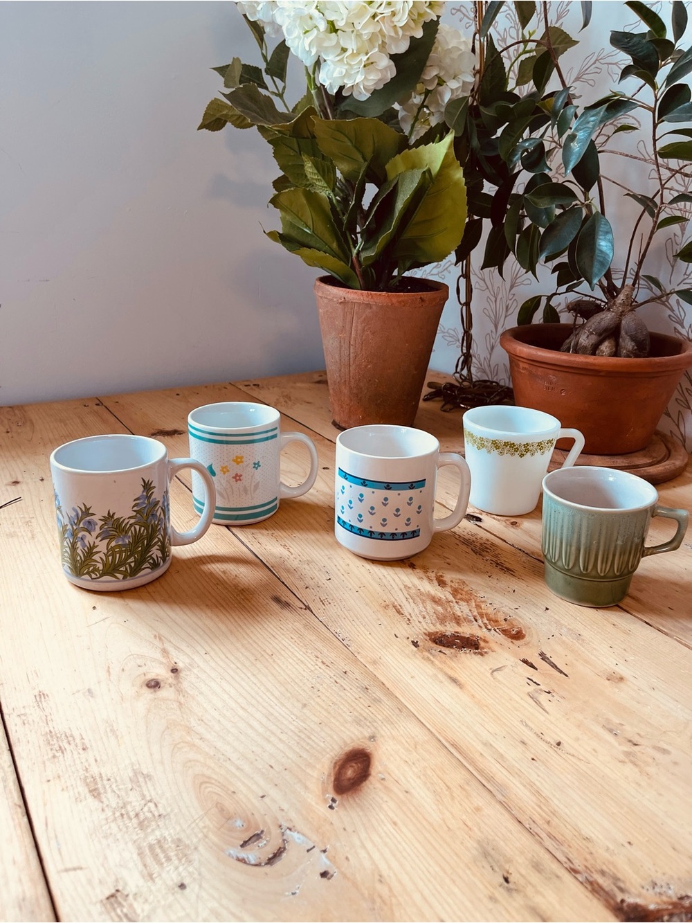 Set of 5 Assorted Vintage Ceramic Nannycore Cottagecore Mugs